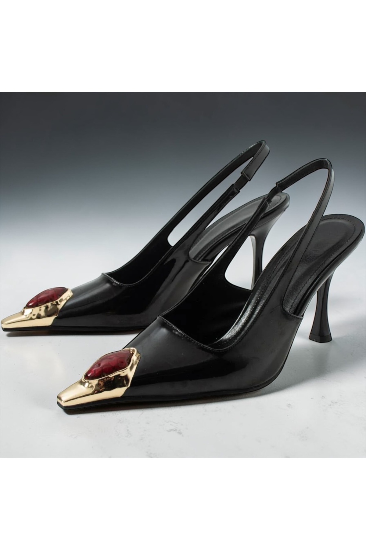 runa shoes Taş detay rugan arkası açık topuklu ayakkabı görsel 2