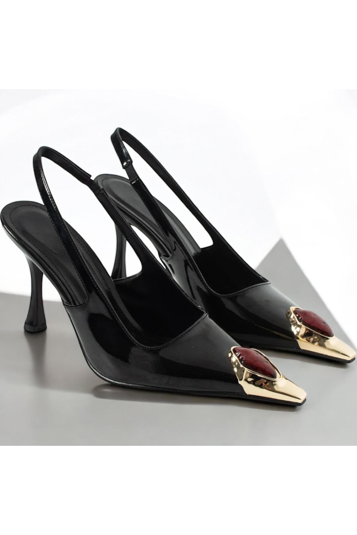 runa shoes Taş detay rugan arkası açık topuklu ayakkabı görsel 3