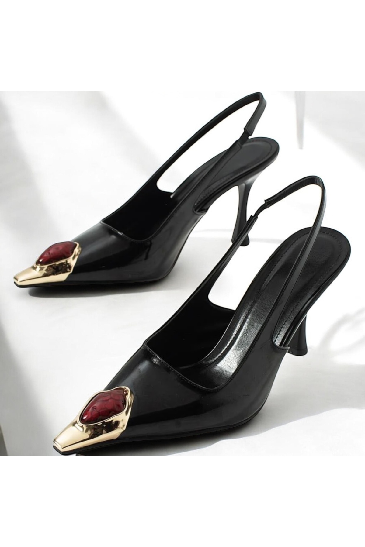 runa shoes Taş detay rugan arkası açık topuklu ayakkabı