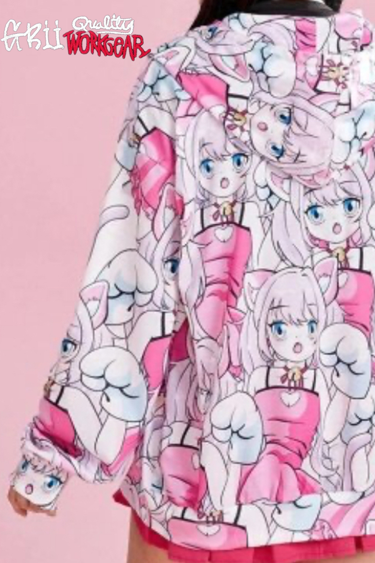 KOTOLOG Kadın Anime Desenli Oversize Kapüşonlu Ceket görsel 4