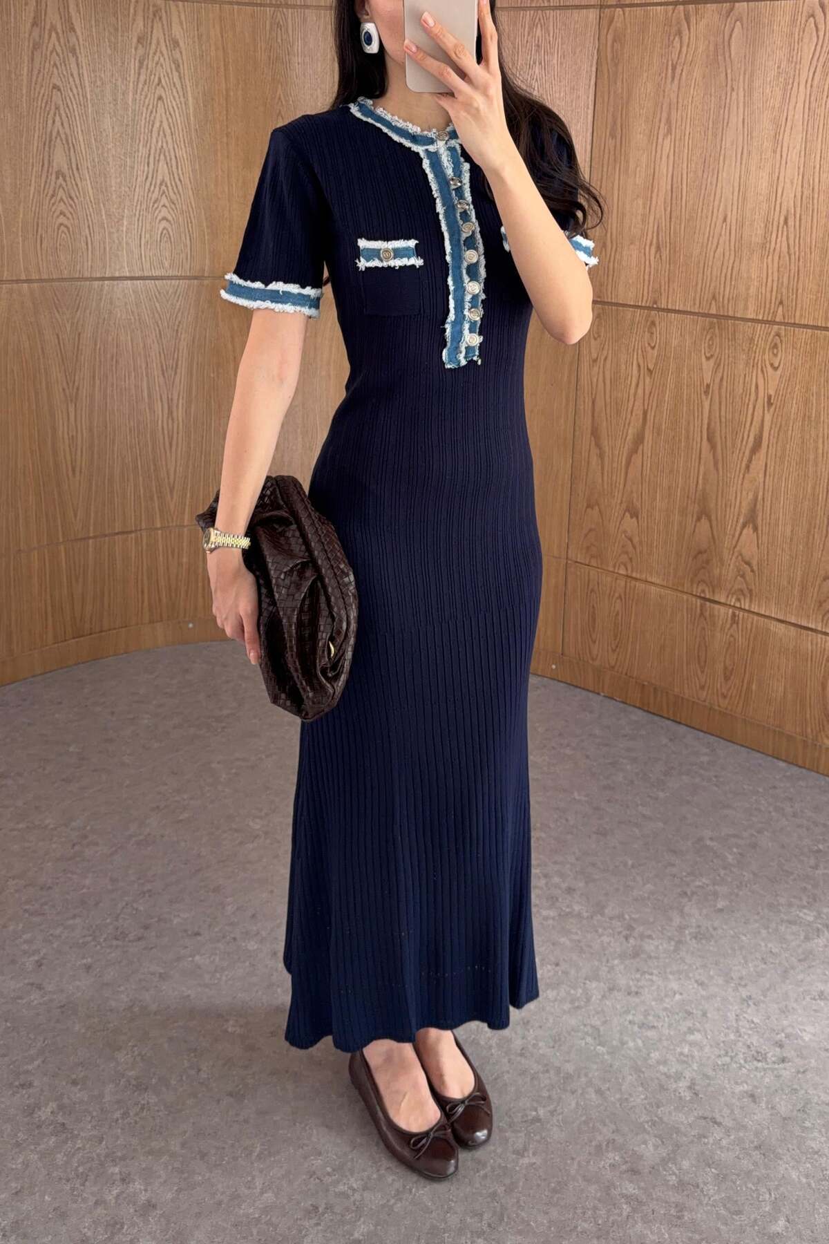 HAZELANNA  Denim Garnili Triko Elbise - Görsel 6