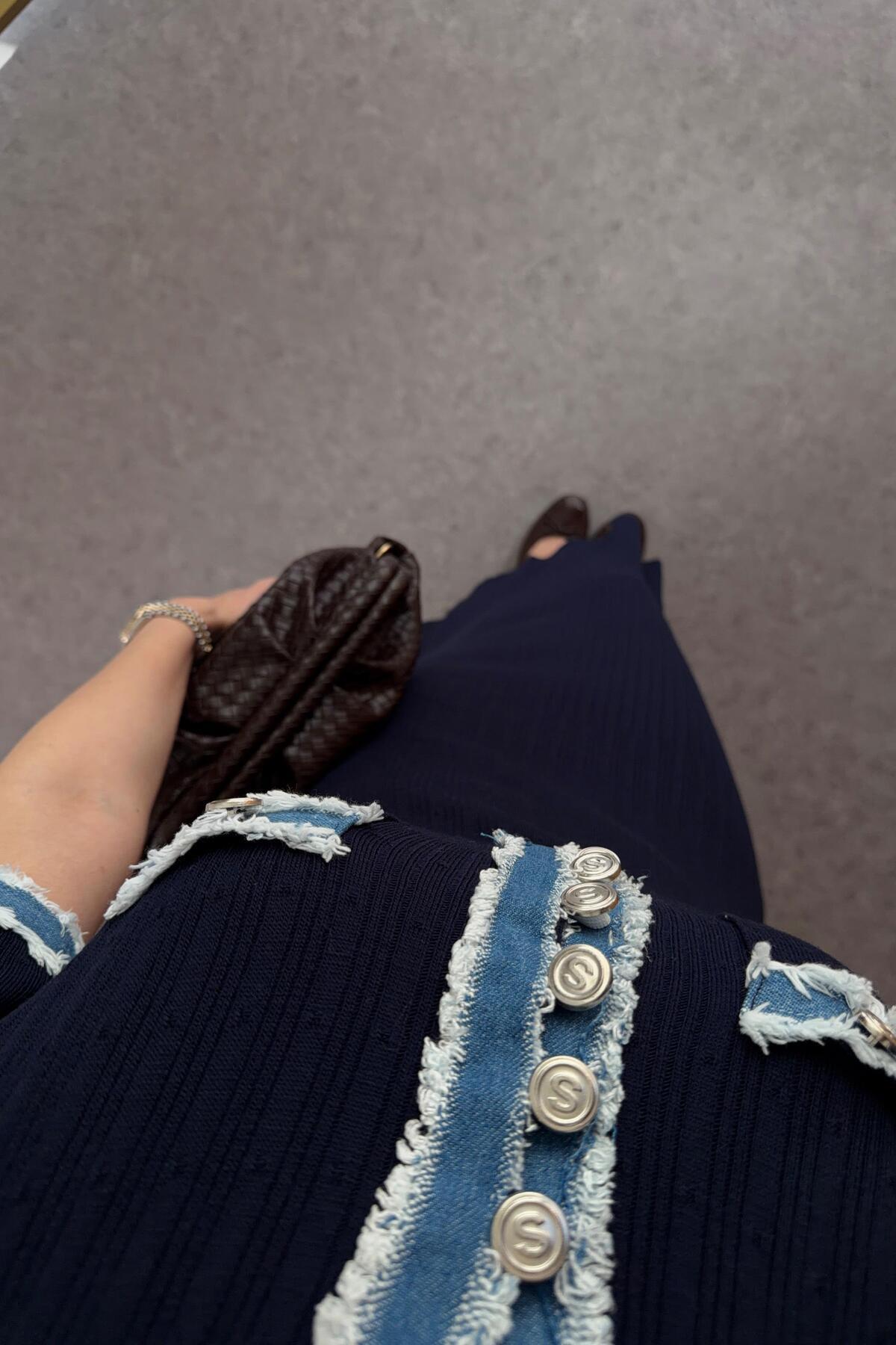 HAZELANNA  Denim Garnili Triko Elbise - Görsel 5