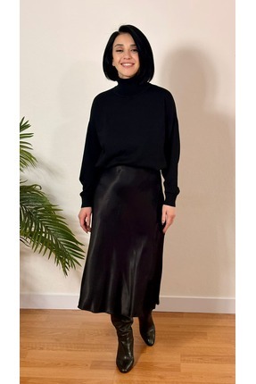 fidanbolus Midi Boy Siyah Saten Etek