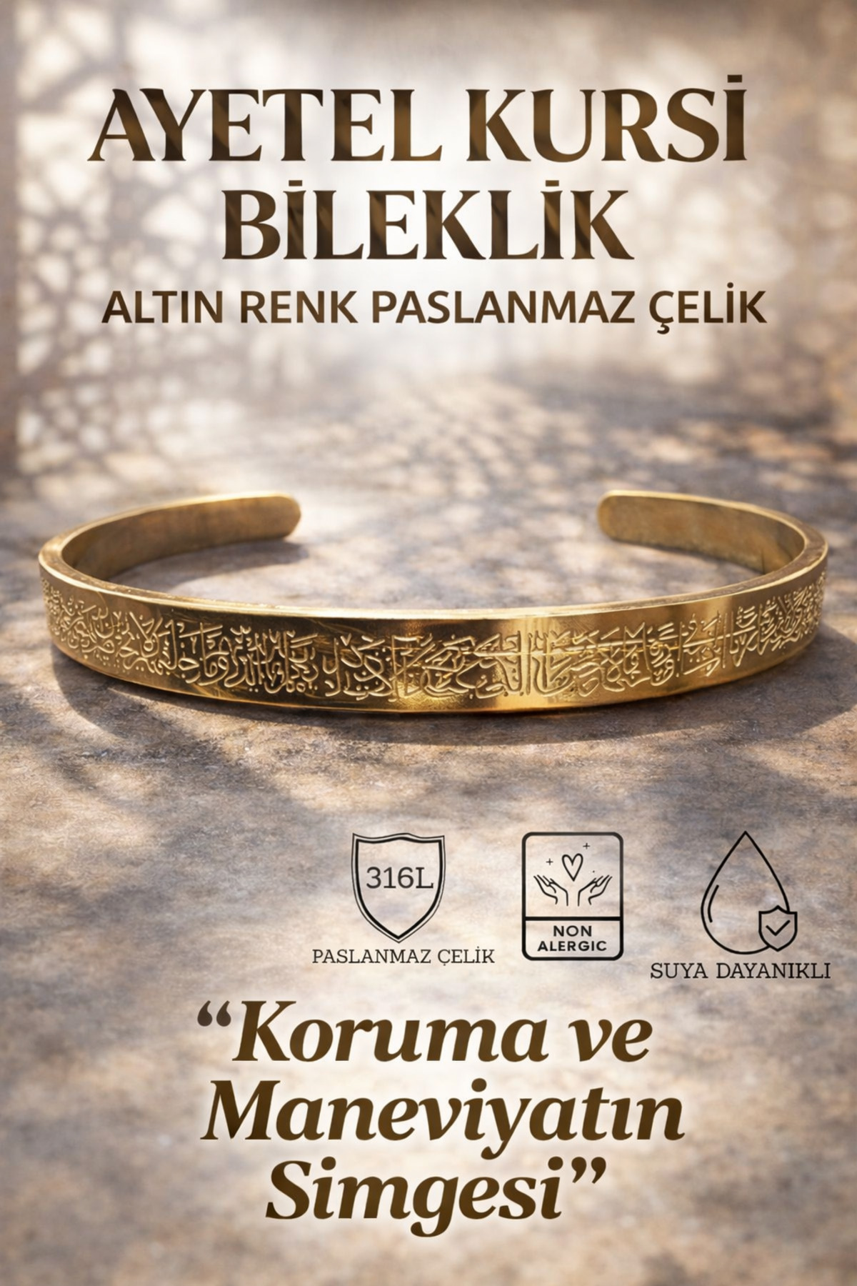 Nutly Accessories Ayetel Kürsi Bileklik Çift Renk Çelik Bileklik Ayarlanabilir Manevi Bileklik görsel 3