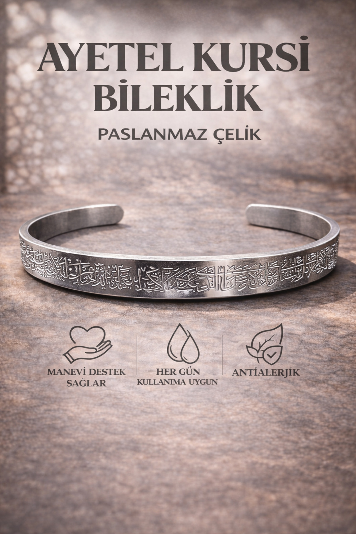 Nutly Accessories Ayetel Kürsi Bileklik Çift Renk Çelik Bileklik Ayarlanabilir Manevi Bileklik görsel 4