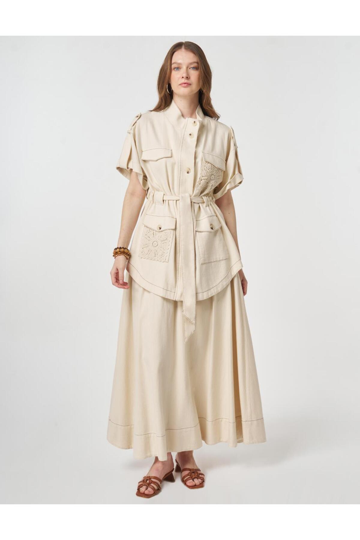 Kayra 100% Cotton Piece Skirt Set Cream