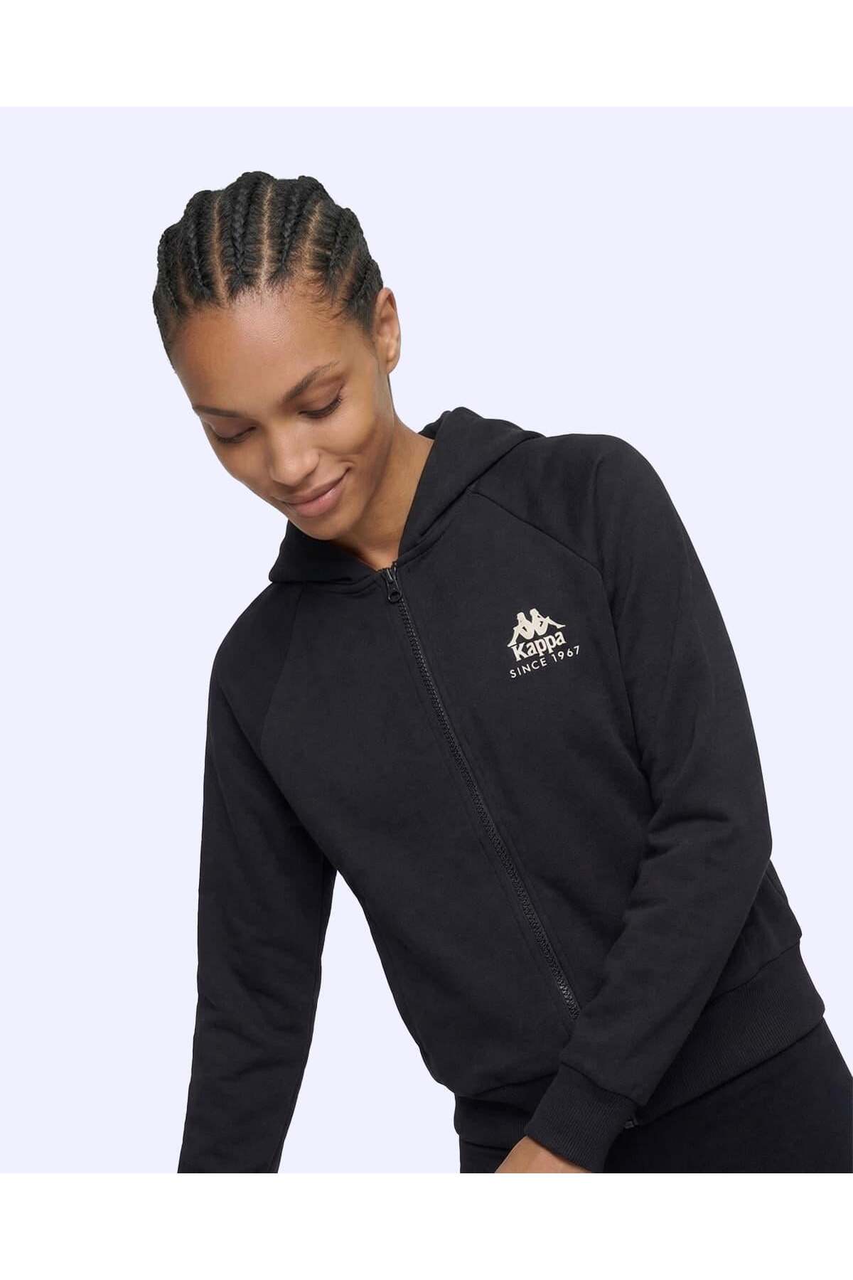 Kappa Milas Full Zip Kadın Siyah Regular Fermuarlı Eşofman Üstü görsel 4