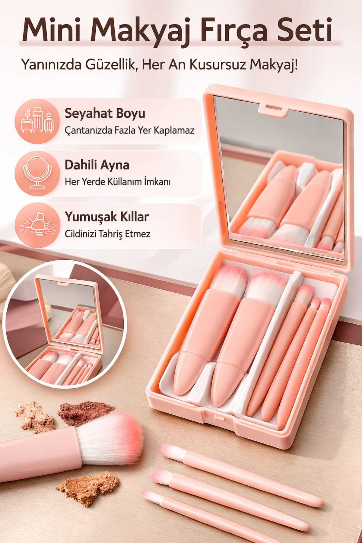 Pastelya Mini Makyaj Fırça Seti – ŞEFTALİ Renkli Taşınabilir Kutulu — MİNİMKYJ_ŞFTL1