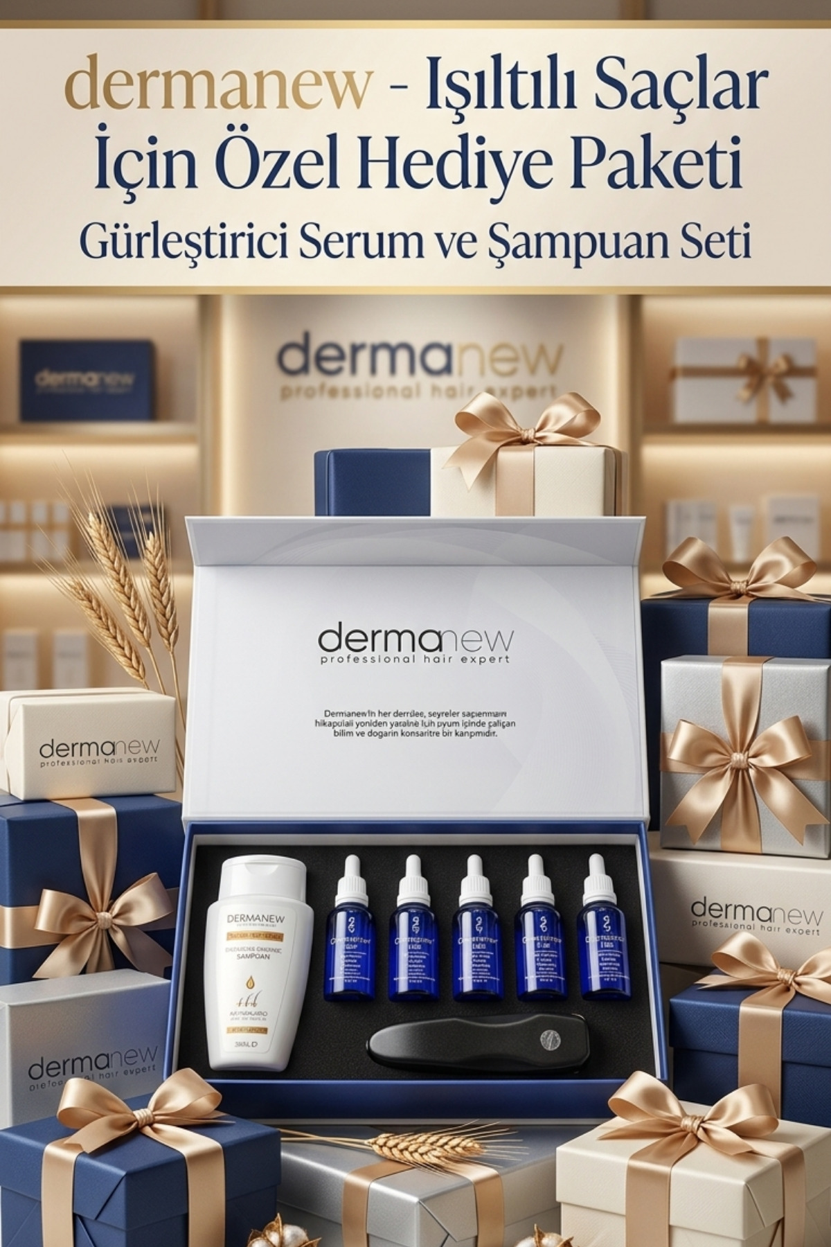 dermanew hair Dermanew Saç Çıkarıcı Güçlü Formül 5’li Serum Roller ve Özel Şampuan Seti - Saç Bakım HEDİYE PAKETİ — 6526541
