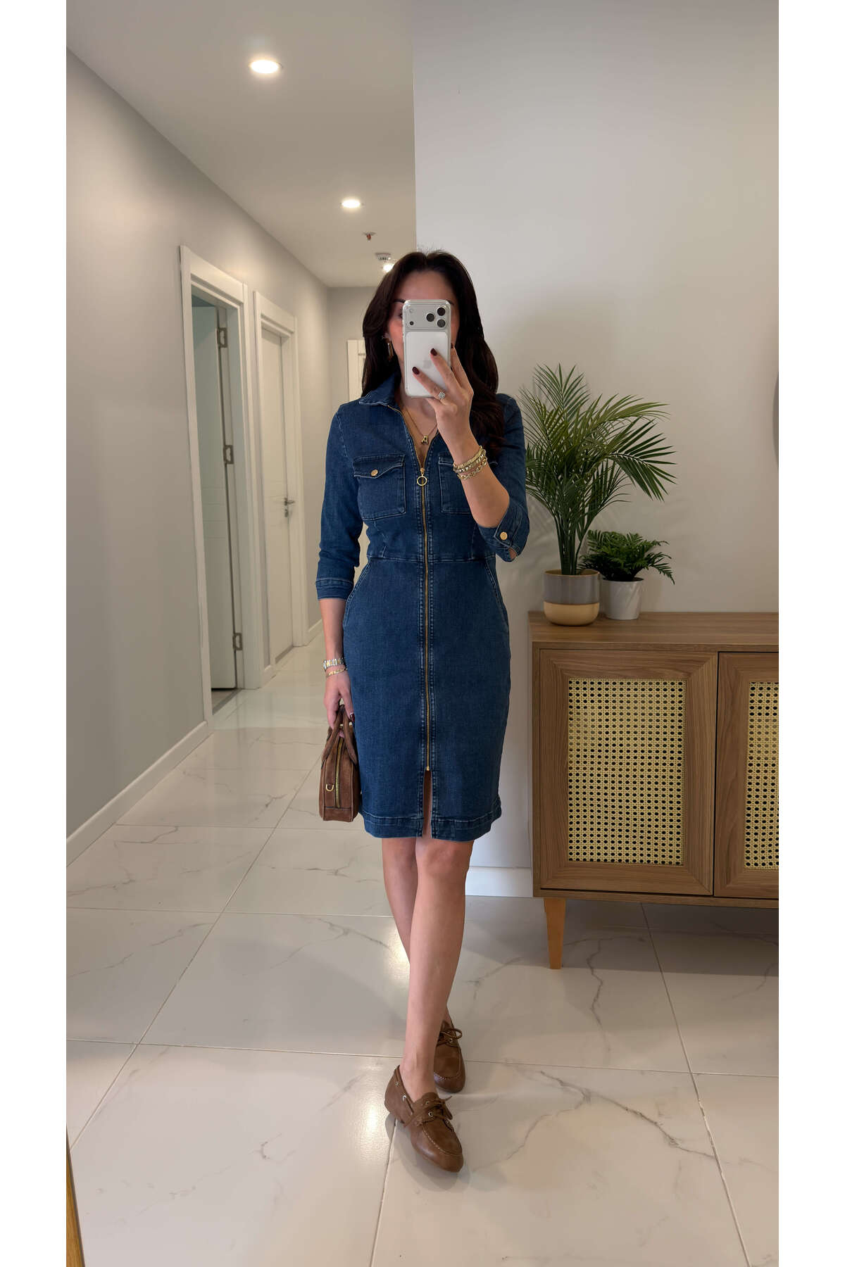 BİRCANÇİL  Yetara Lacivert Fermuarlı Denim Elbise - Görsel 5