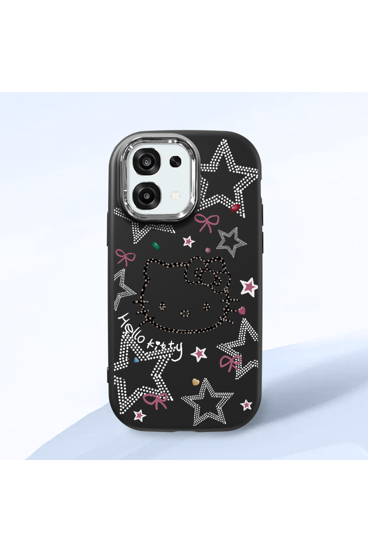 Black Soft Silicone Phone Case with Oppo A6 Pro Compatible Hello Kitty Pattern Camera Protection