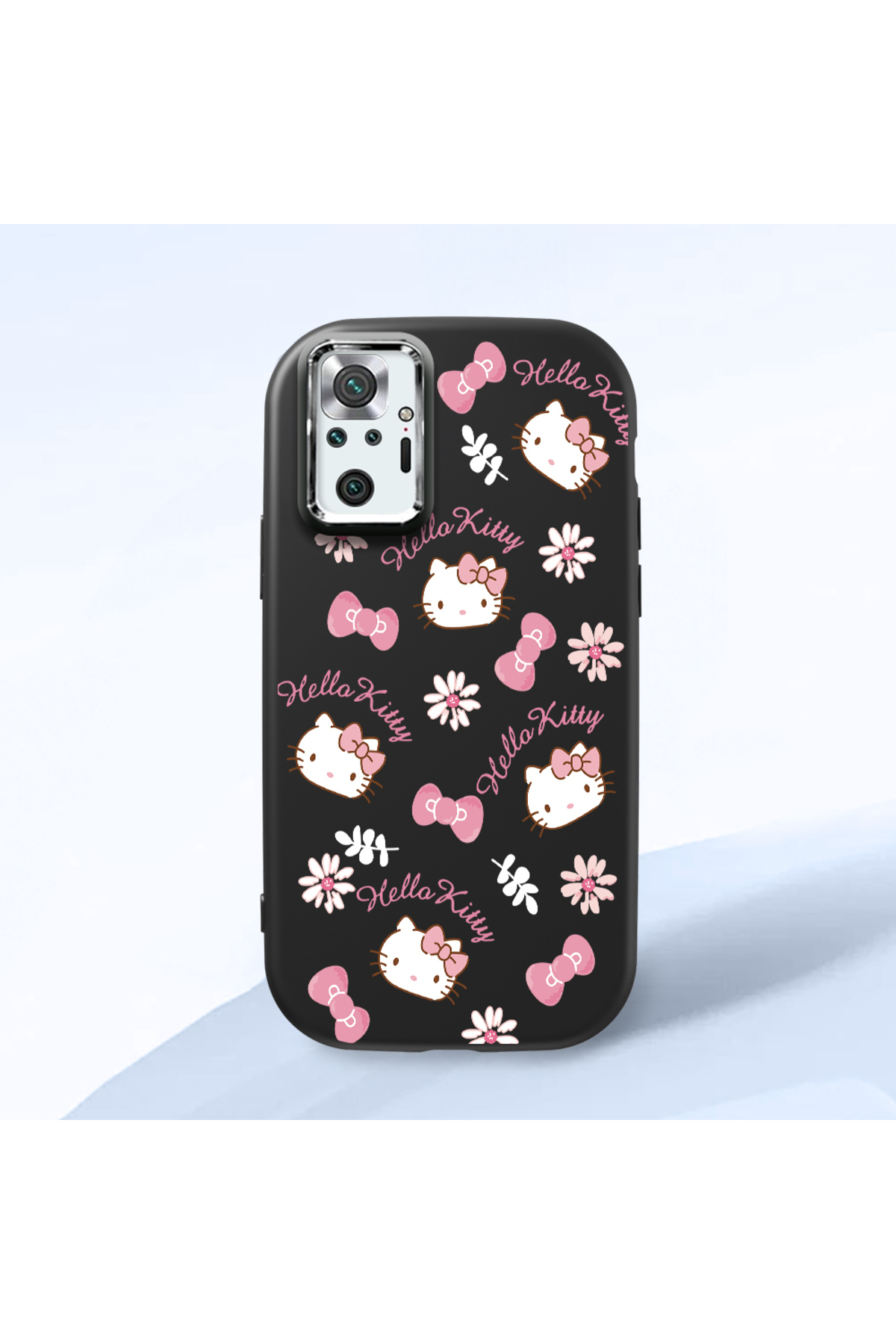 Redmi Note 10 Pro Compatible Black Soft Silicone Phone Case with Camera Protection Hello Kitty Pattern