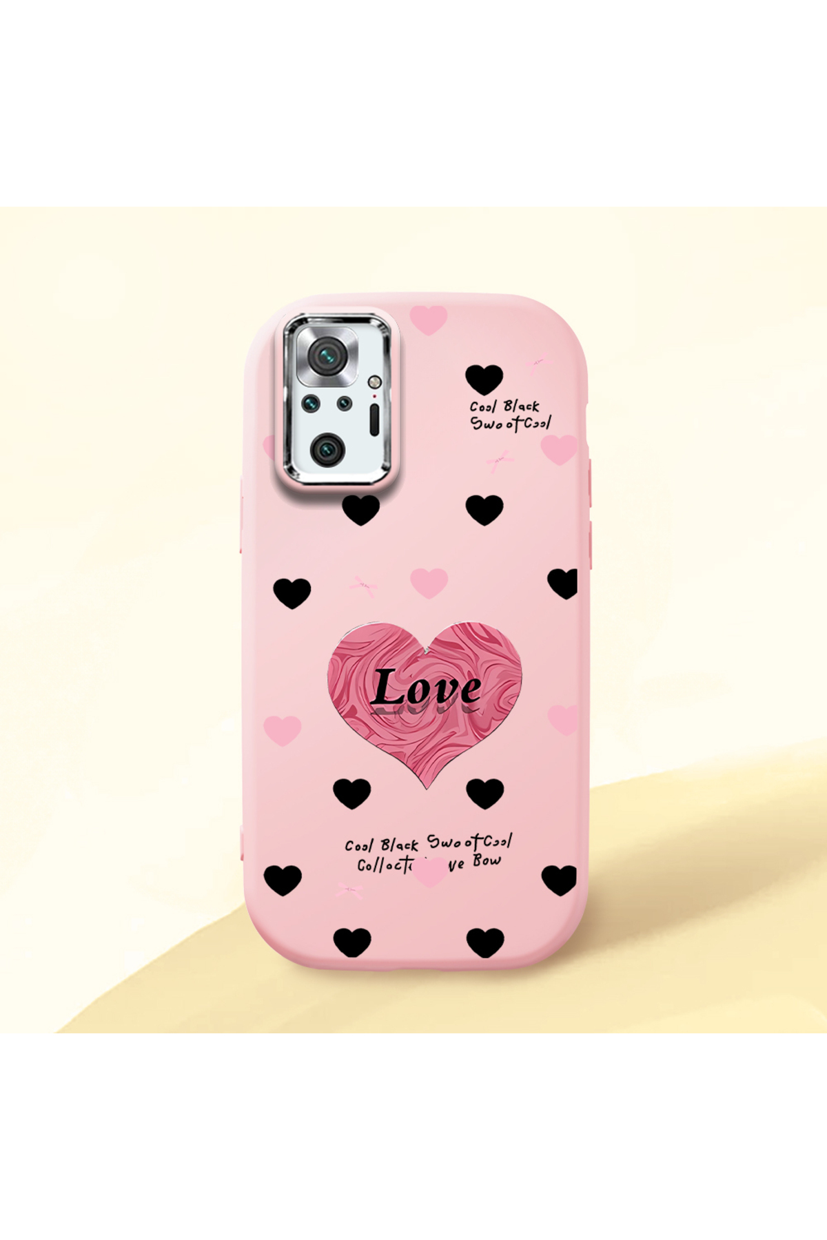 Redmi Note 10 Pro Compatible Pink Soft Silicone Phone Case with Camera Protection Heart Pattern