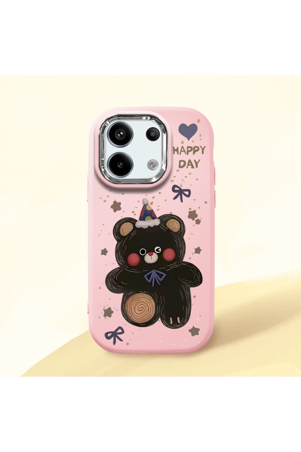 Redmi Note 13 Pro 5G Compatible Camera Protected Pink Soft Silicone Phone Case Bear Pattern