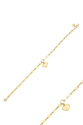 ZÜMRÜT SARRAF 14 Ayar Altın Ataç&Pullu Kalp Bileklik