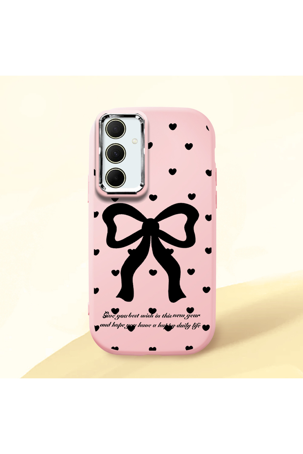 Samsung Galaxy A35 Compatible Pink Soft Silicone Phone Case with Camera Protection Bowtie Pattern