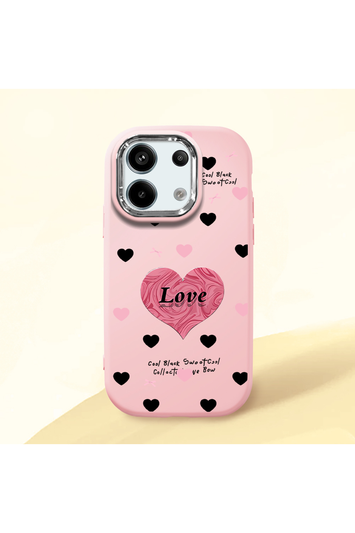 Redmi Note 13 Pro 5G Compatible Camera Shielded Pink Soft Silicone Phone Case with Heart Pattern