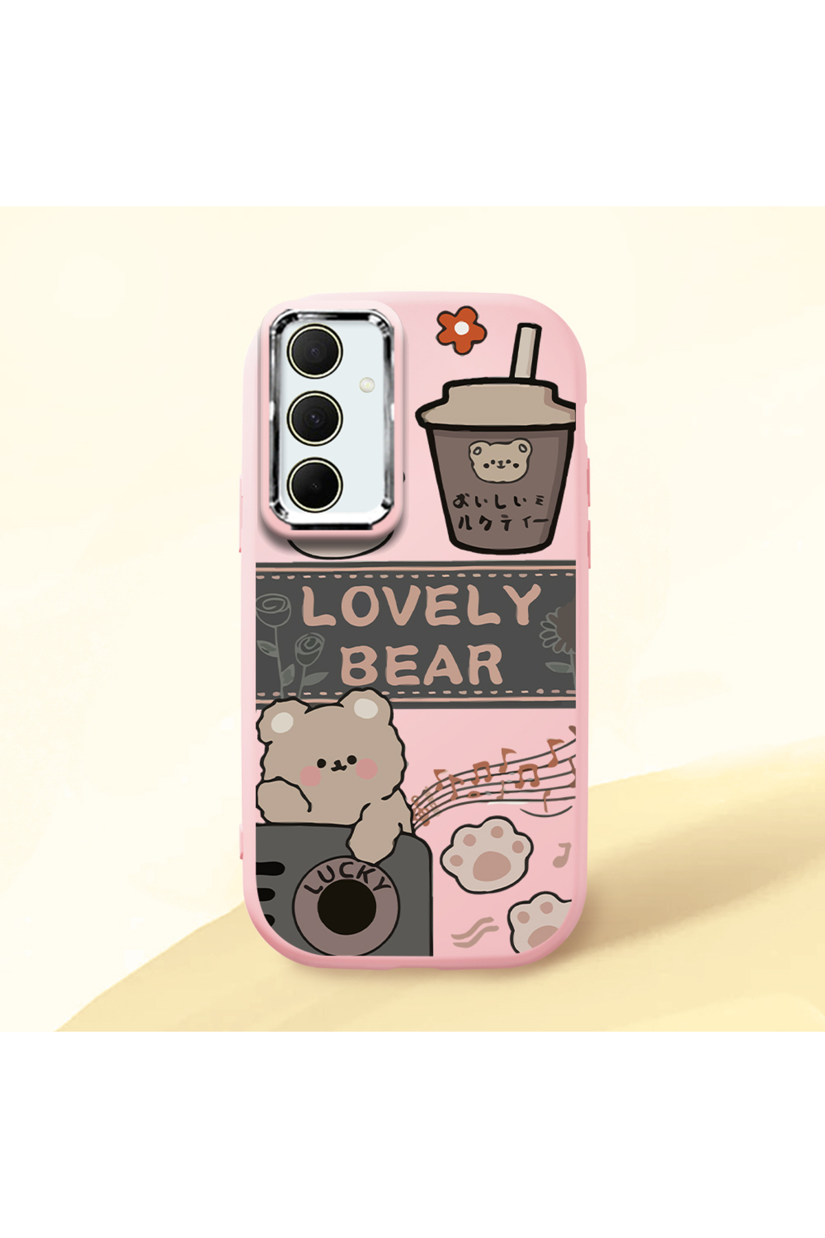 Pink Soft Silicone Phone Case with Camera Protection for Samsung Galaxy A35 Cute Bear Pattern