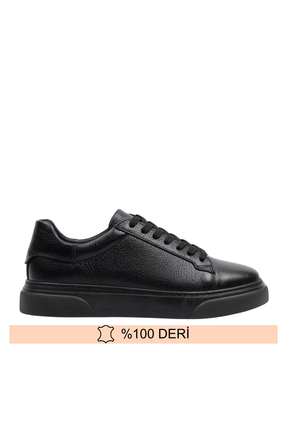 Men's Black Black Inner Outer Genuine Leather Lace-Up Sneaker Shoes