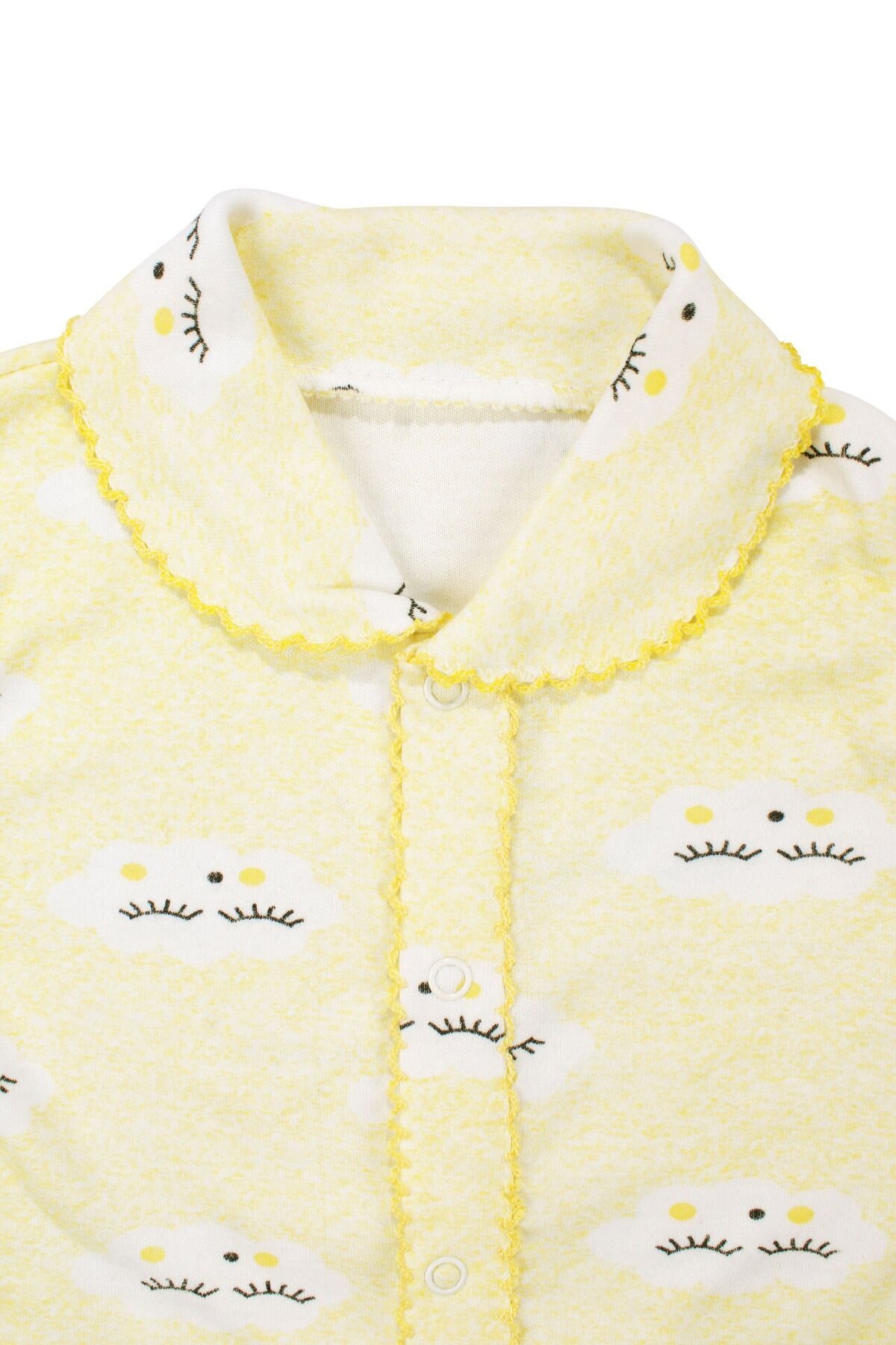 bebegen Unisex Sarı Bulut Desenli Biyeli Çıtçıtlı Pijama Takımı 0-3 Ay fotoğrafı 4 (önizleme)