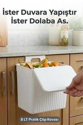 EFFE HOME Askılı ve Yapışkanlı Mutfak Ve Banyo İçin Pratik Çöp Kovası 8LT