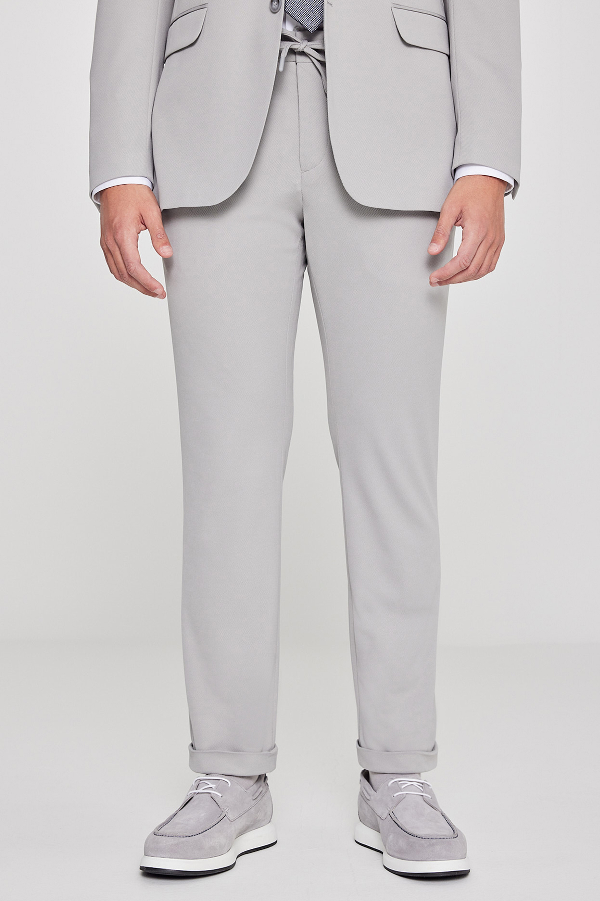 AC&Co / Altınyıldız Classics  Erkek Gri Slim Fit Dar Kesim Mono Yaka Beli Bağlamalı Kapak Cepli Esnek Takım Elbise - Görsel 5