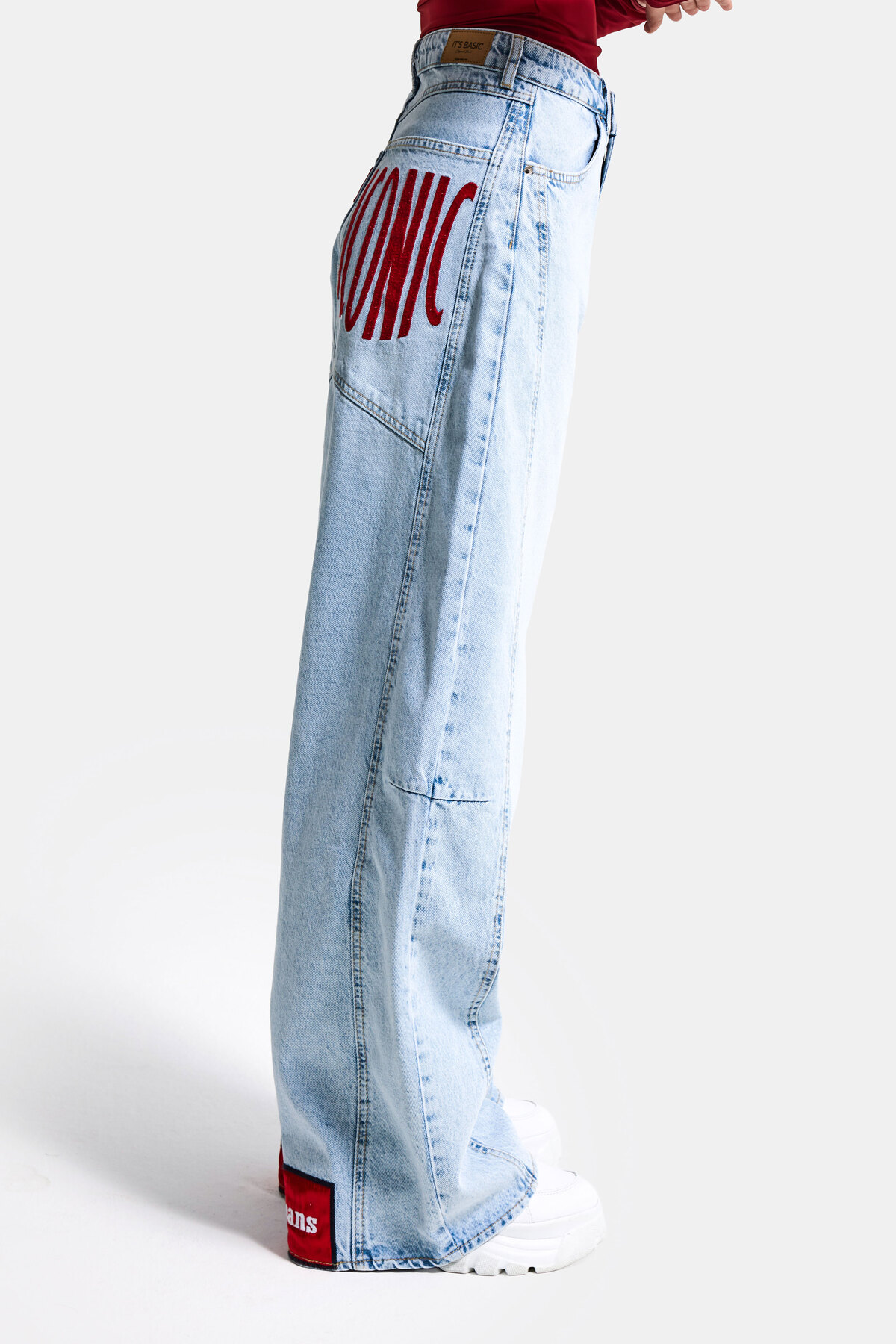 it's basic  Kadın Ice Renk 4s6-3 Mega Baggy Fit Paça ve Cep Detaylı Özel Tasarım Denim Jean - Görsel 5