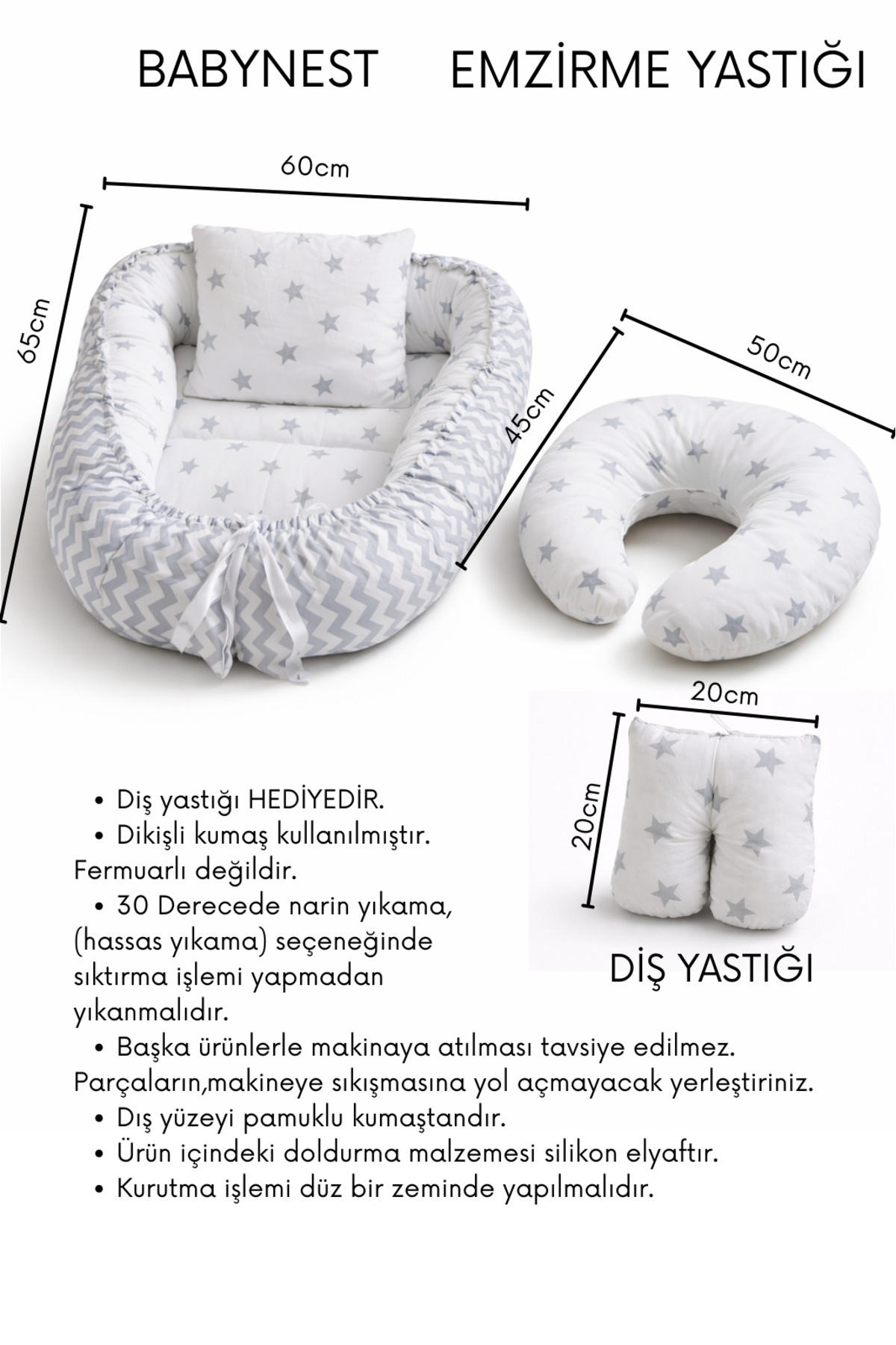 BebeK on For Babynest Gri Yıldızlı set | Emzirme Yastığı ile fotoğrafı 3 (önizleme)