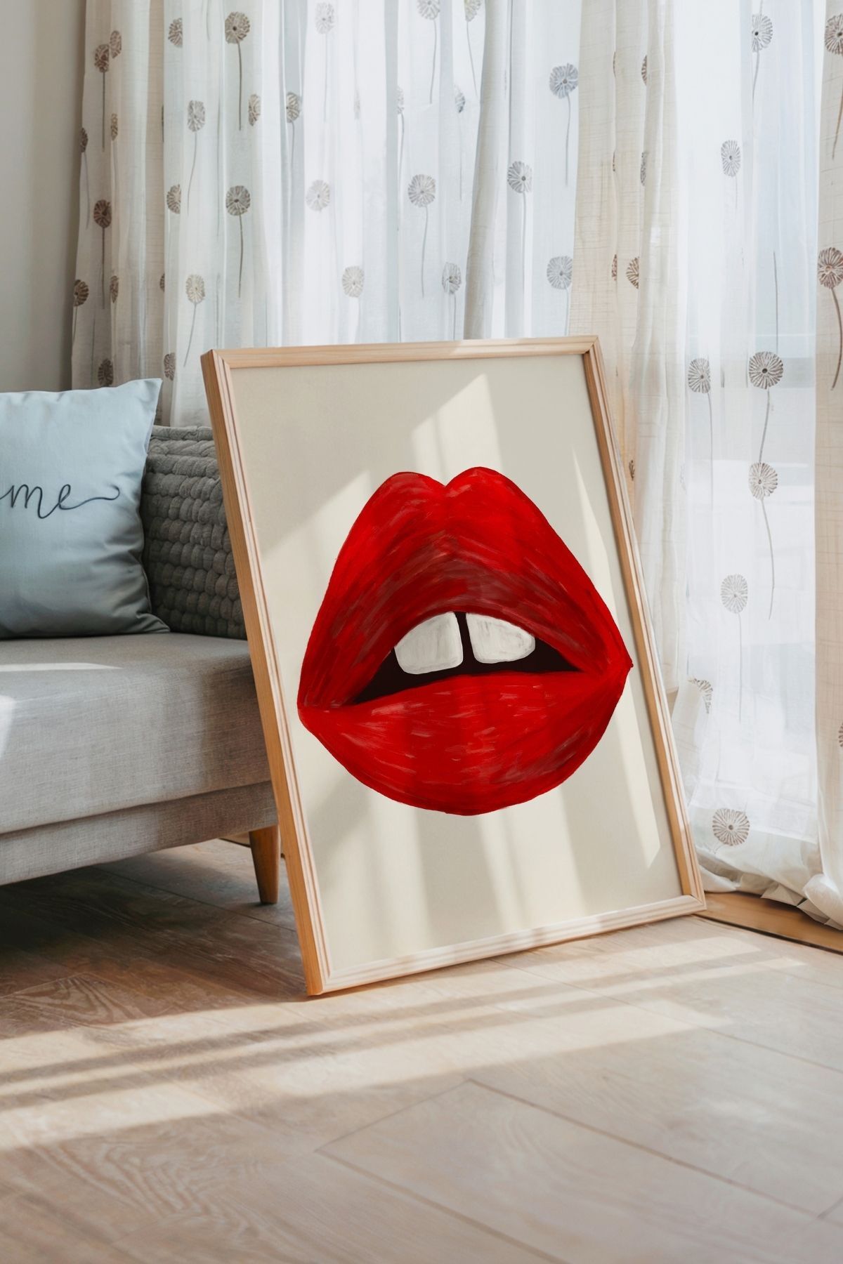 Kırmızı Dudak Tablo Pop Art Modern Duvar Dekoru Poster Çerçevesiz