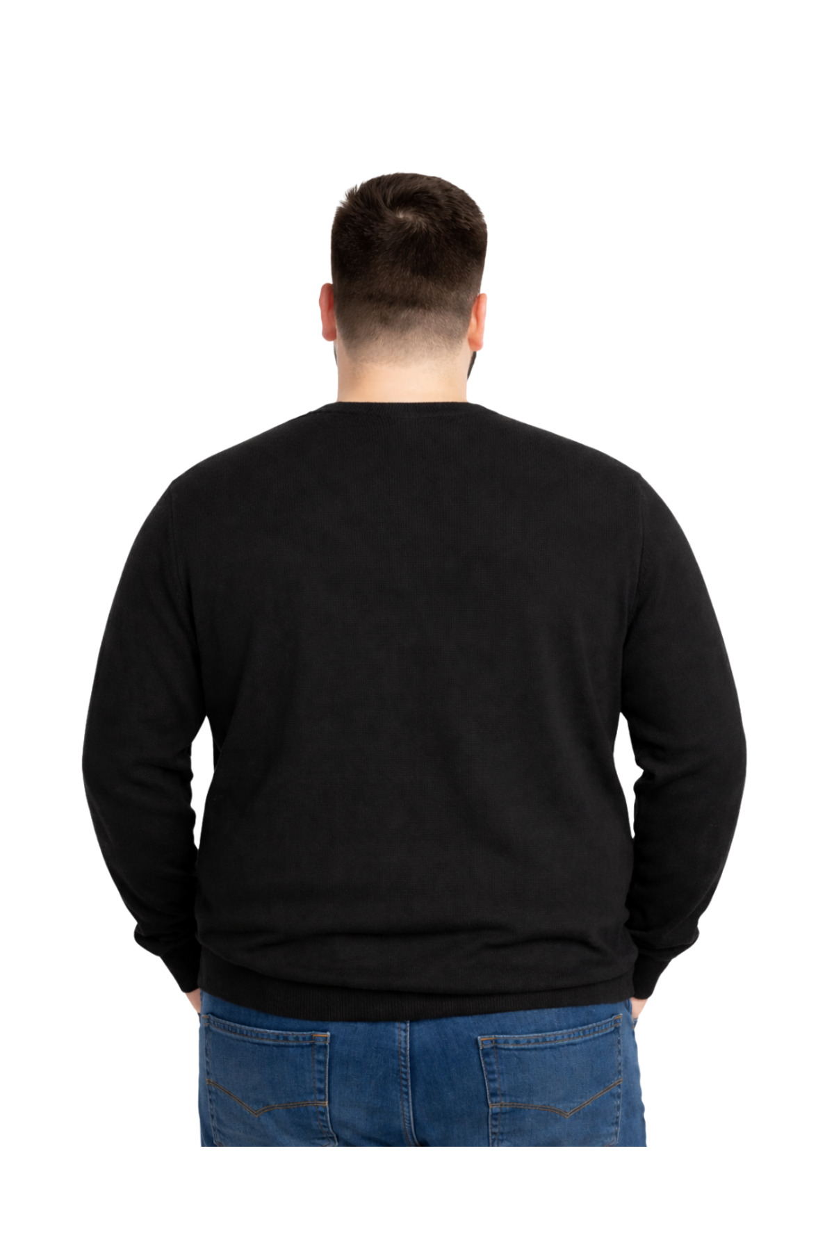 BattalModa Erkek Büyük Beden Siyah V Yaka Triko Kazak 3XL-4XL-5XL-6XL görsel 3