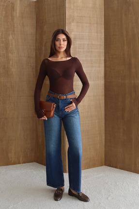 macharel jeans Kadın Yüksek Bel Jean Kemerli Bilek Boy Kot Palazzo Pantolon