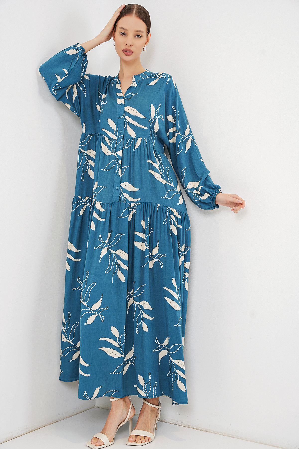 Bigdart Women's Patterned Long Hijab Dress 2585 - Petrol