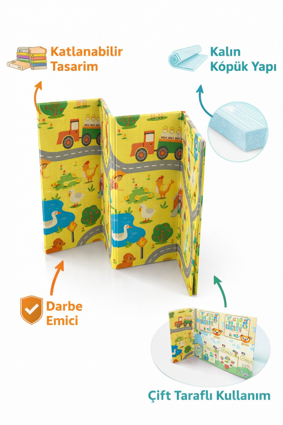 ESTİ Çift Taraflı Çocuk Oyun Matı – Öğretici Tasarım & Çiftlik Dünyası Katlanabilir Halı - 160x180 cm fotoğrafı 4 (önizleme)