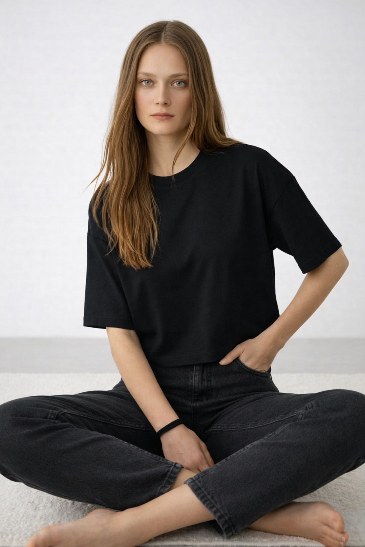 FLAMOVA  KADIN CROP T-Shirt OVERSİZE KALIP %100 PAMUK YUVARLAK YAKA T-Shirt - Görsel 5