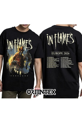 orijintex In Flames Concert Tour Europe 2026 Ön Arka Baskılı Unisex Siyah Tshirt
