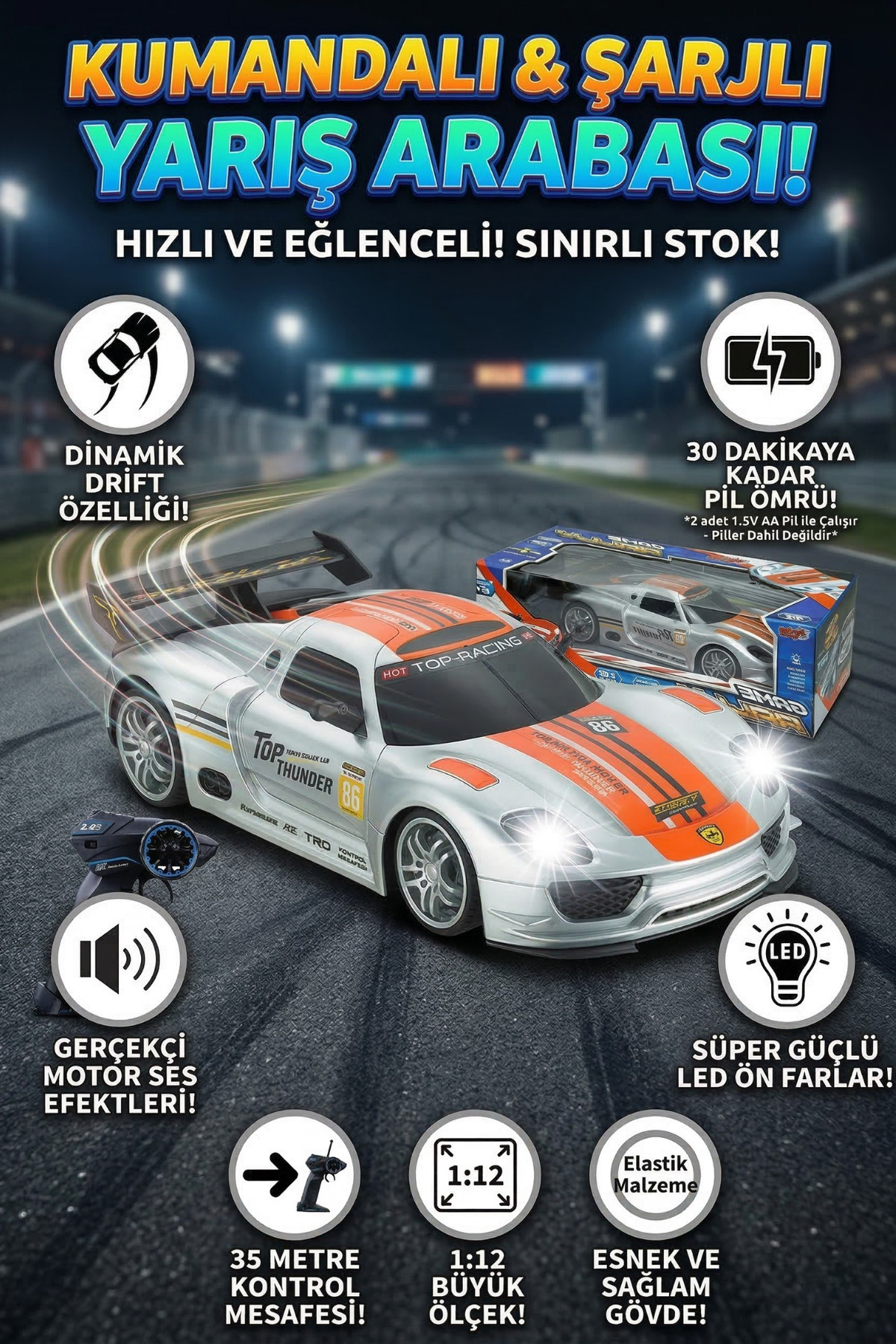 craftivio 1:12 Ölçek Uzaktan Kumandalı Şarjlı Drift Arabası