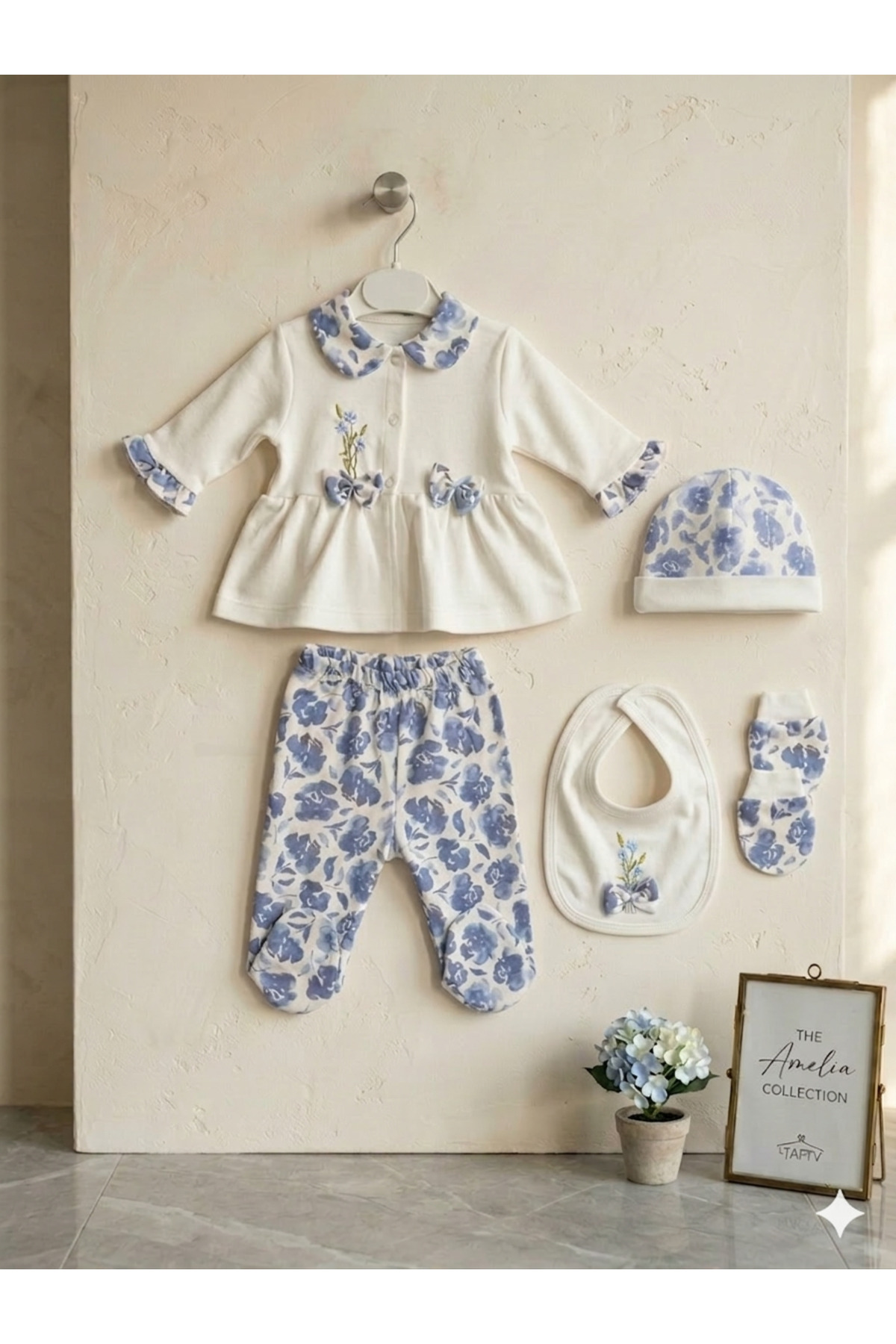 Miniday Baby Kız Bebek Bayramlık Çiçek Basklı 5'Li Set Hastane Çıkışı Yeni doğan % 100 Pamuk fotoğrafı 2 (önizleme)