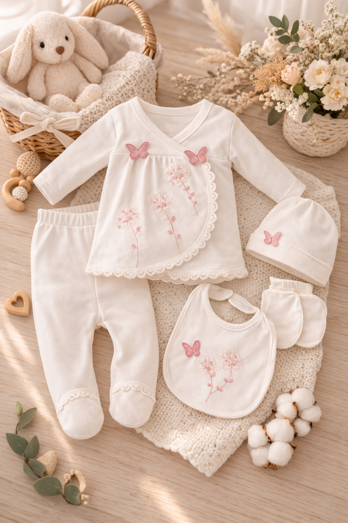 Arin Baby 5 Lİ KELEBEK DETAYLI YENİ DOĞAN KIZ BEBEK HASTANE ÇIKIŞ SETİ/KIZ BEBEK ZIBIN SET fotoğrafı 6 (önizleme)