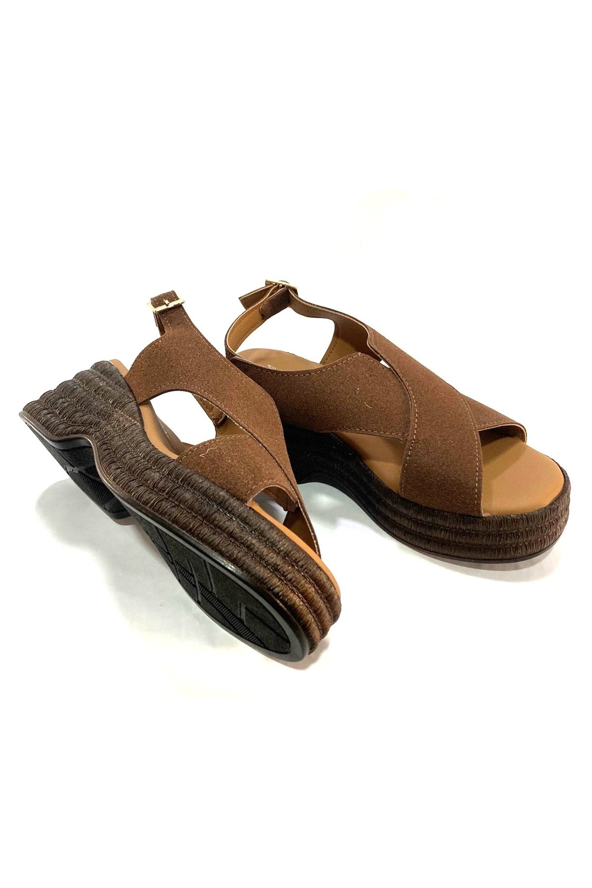 Demashoes Lüx Dolgu Taban Ortopedik Çift Bant Asimetrik Kesim Detaylı Sandalet görsel 4