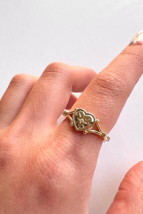 Leo'Stone Kalp Motifli Altın Kaplama Ayarlanabilir Çelik Kadın Yüzük – Zirkon...