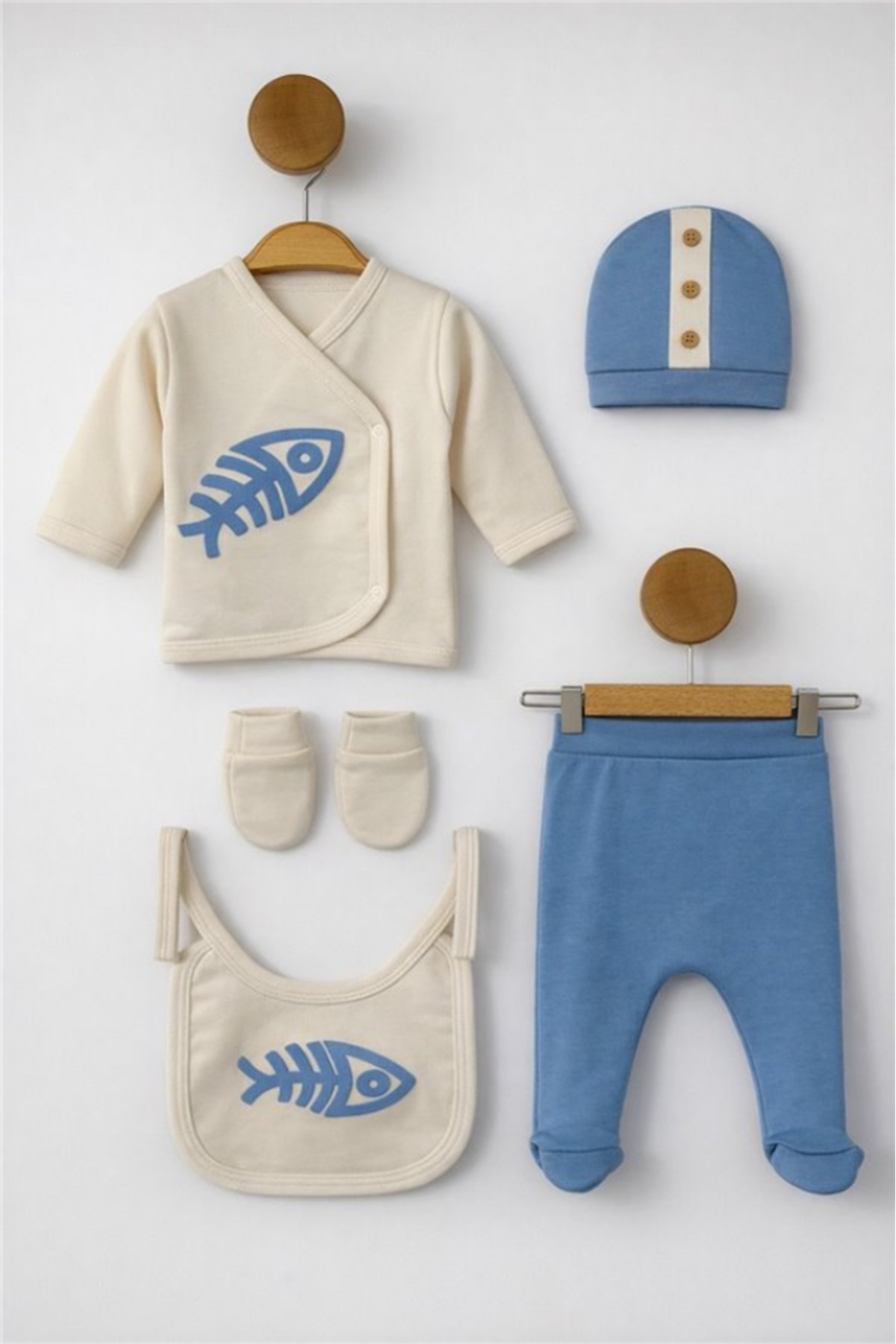 Organic Men's Fish Patterned 5-Piece Jumpsuit Newborn Clothing Newborn Bib