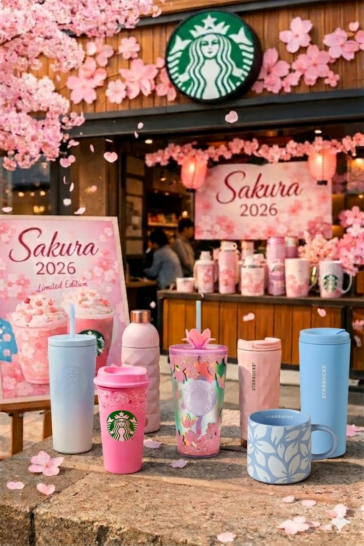 Starbucks Sakura Decorated Cold Drink Cup with Straw, Hard Plastic
