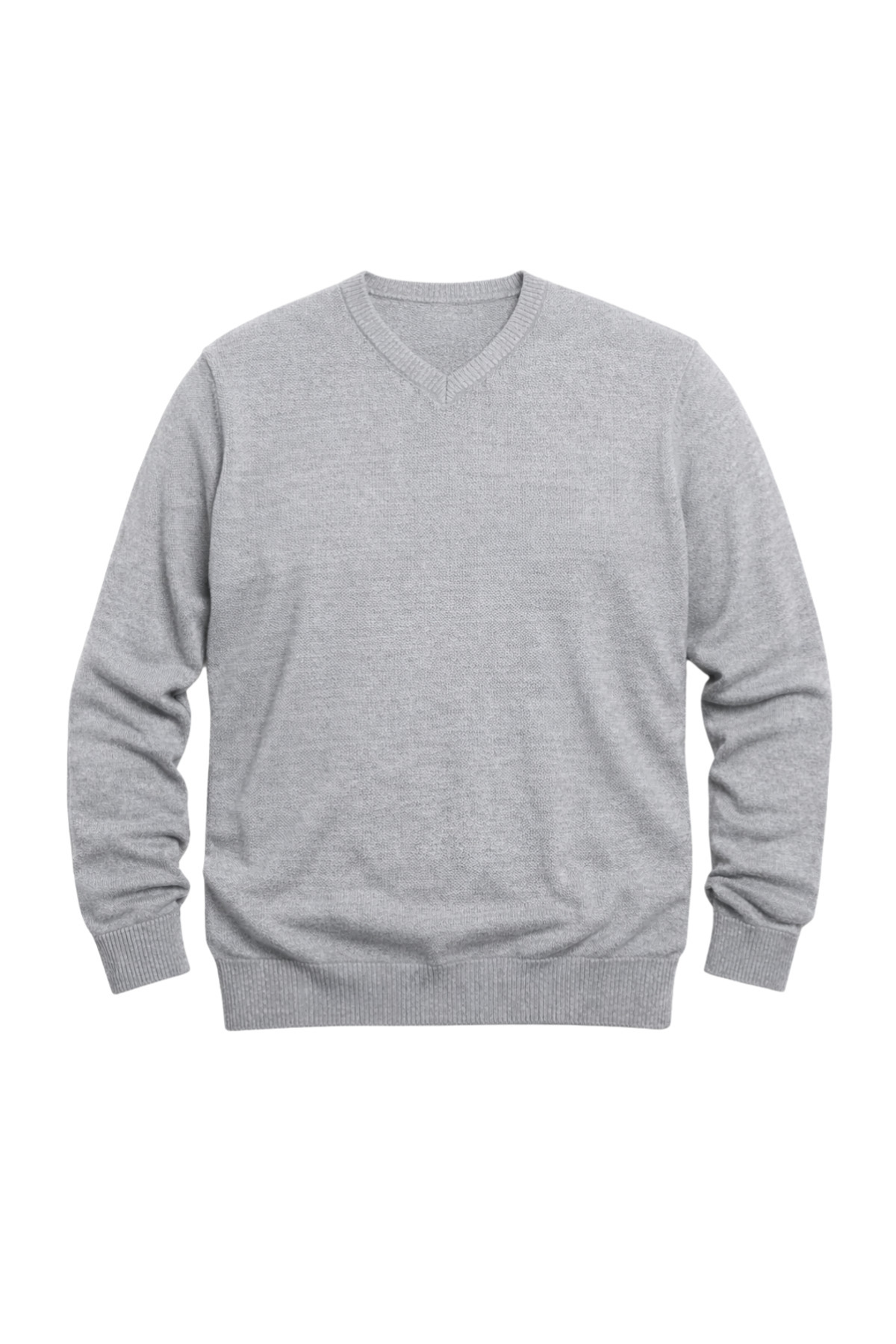 BattalModa Erkek Büyük Beden Gri V Yaka Triko Kazak 3XL-4XL-5XL-6XL görsel 4