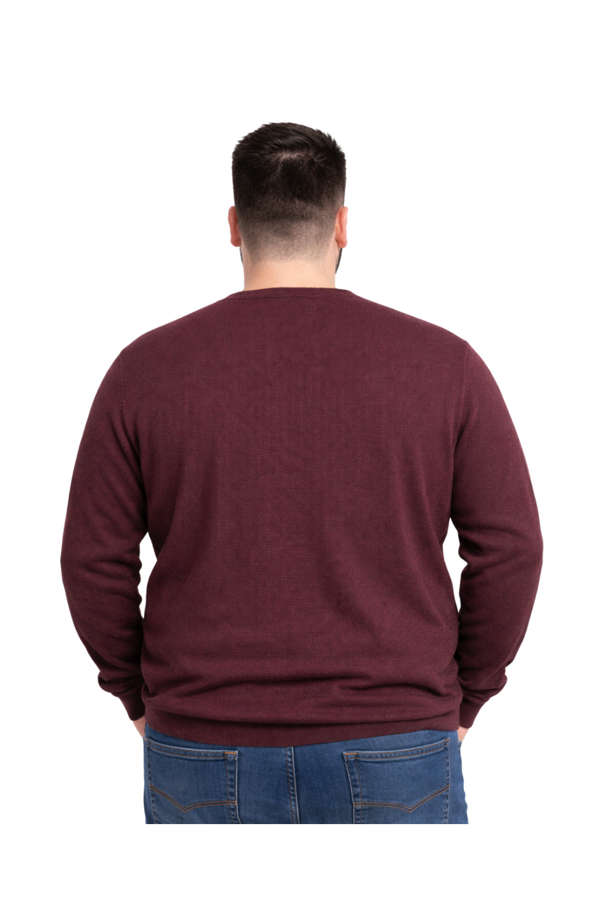 BattalModa Erkek Büyük Beden Bordo V Yaka Triko Kazak 3XL-4XL-5XL-6XL görsel 3