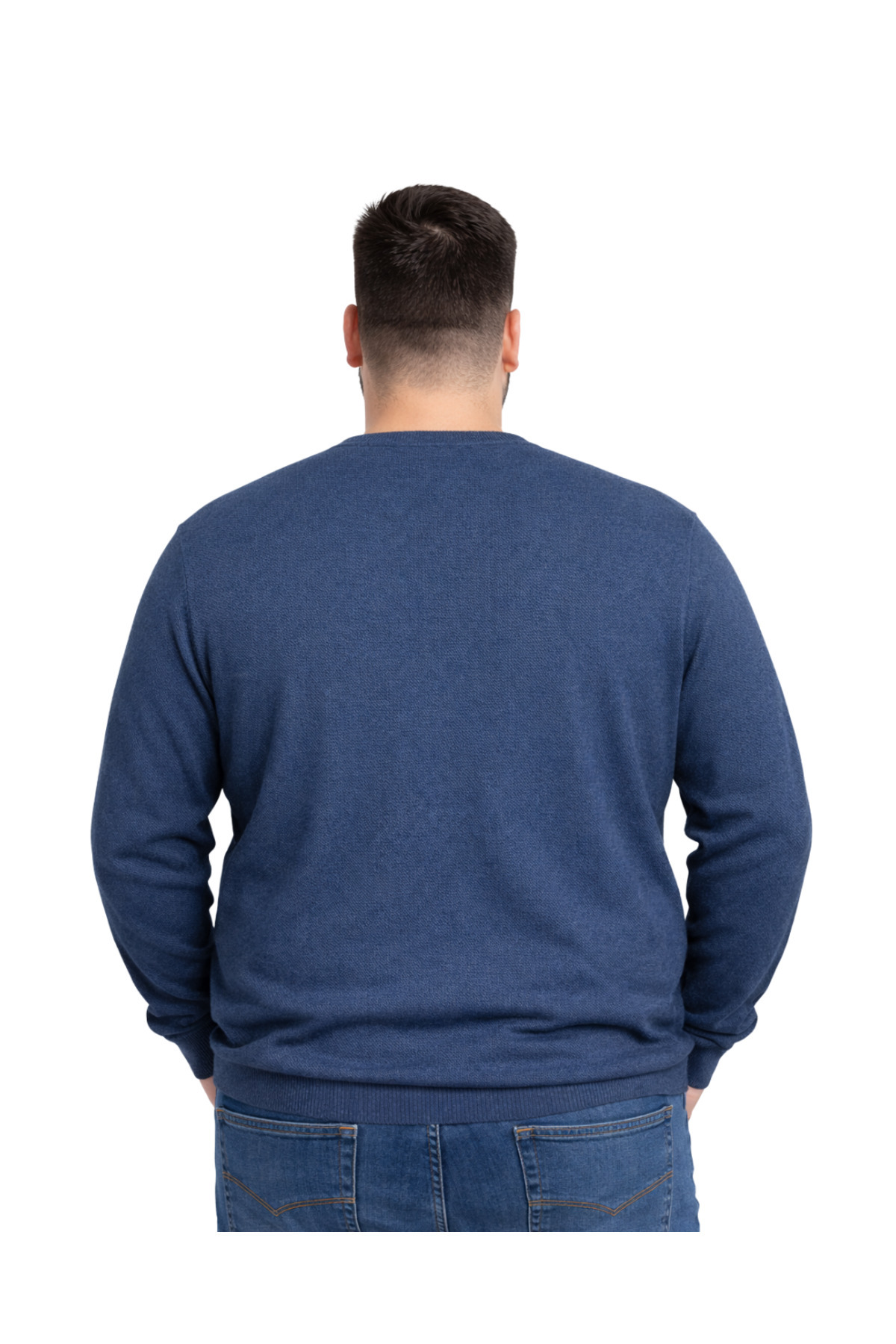 BattalModa Erkek Büyük Beden Melanj Lacivert V Yaka Triko Kazak 3XL-4XL-5XL-6XL görsel 3
