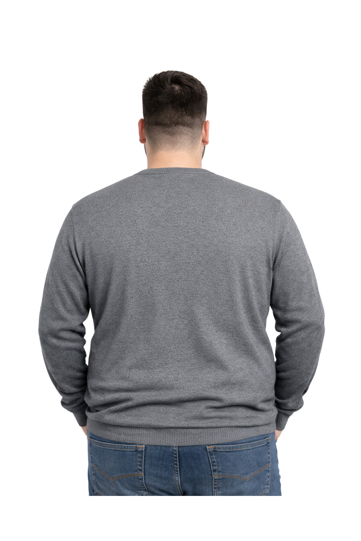 BattalModa Erkek Büyük Beden Füme V Yaka Triko Kazak 3XL-4XL-5XL-6XL görsel 3