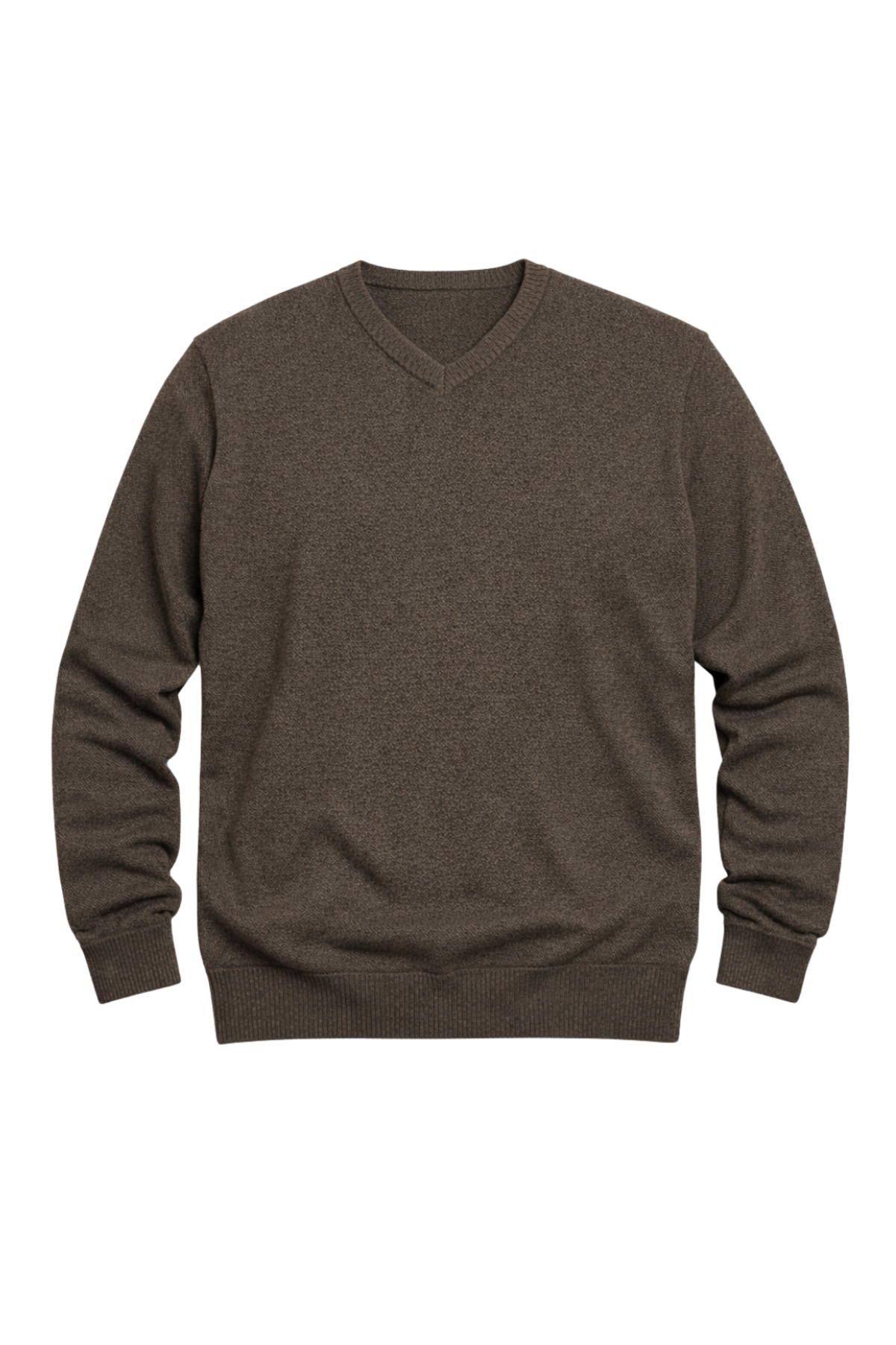 BattalModa Erkek Büyük Beden Koyu Vizon V Yaka Triko Kazak 3XL-4XL-5XL-6XL görsel 4