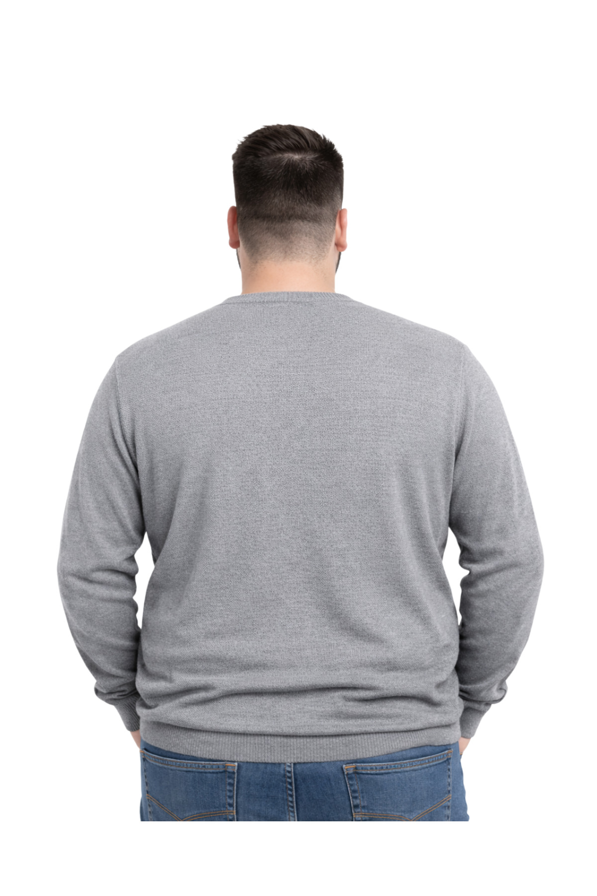 BattalModa Erkek Büyük Beden Gri V Yaka Triko Kazak 3XL-4XL-5XL-6XL görsel 3