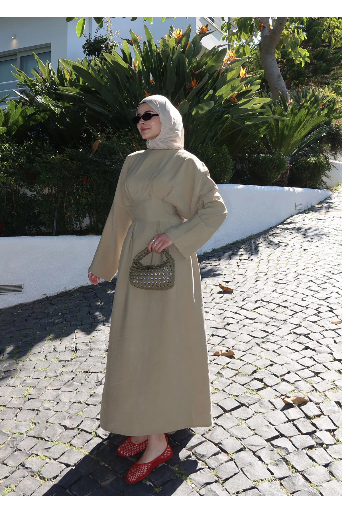 MODA AKSA  5023 BEL BAĞLAMA ELBİSE yeşil - Görsel 4