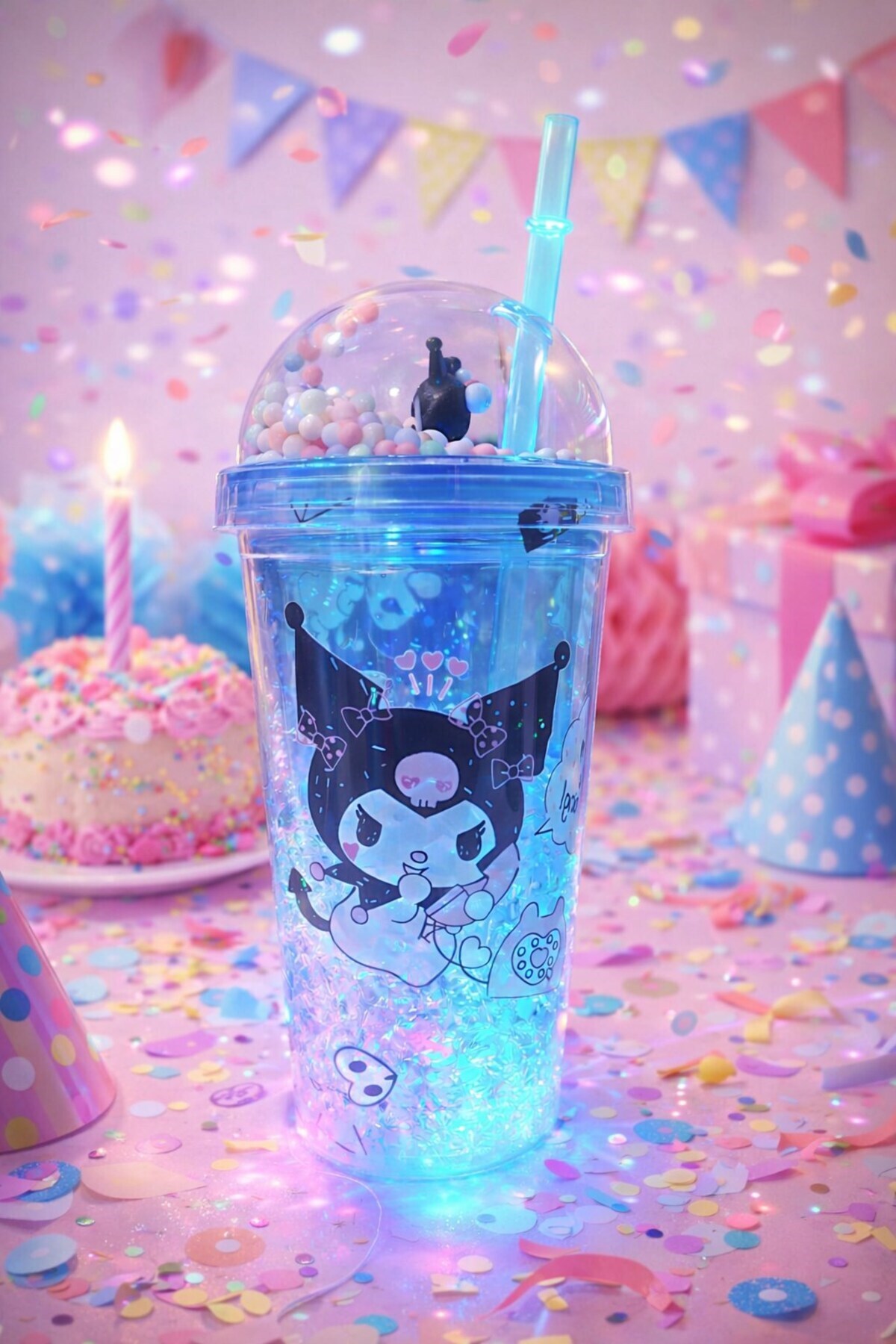 Kuromi デザイン ガラスボトル 空 Kesene Cute Colorful Beaded Kuromi Design Drinking Cup with Straw